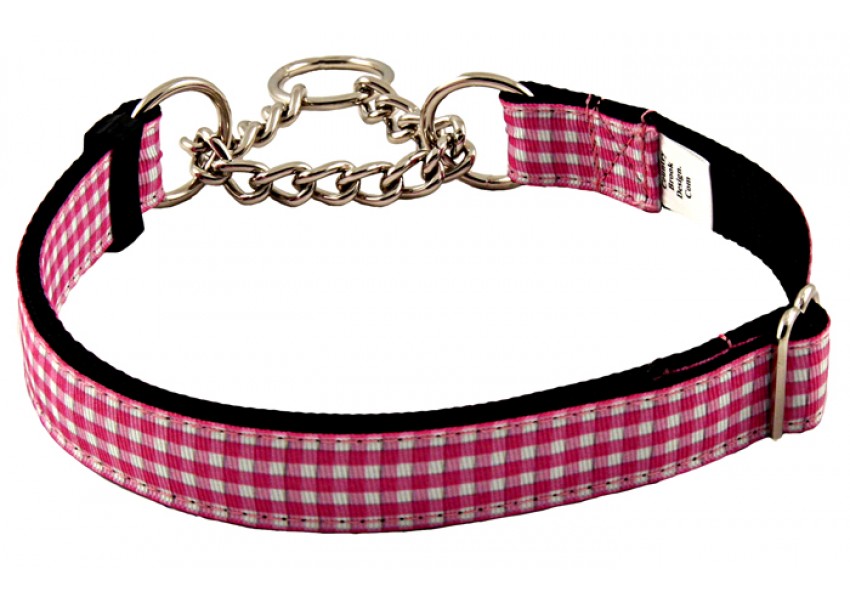 Pink and white grosgrain perfoms well to restrain dogs.